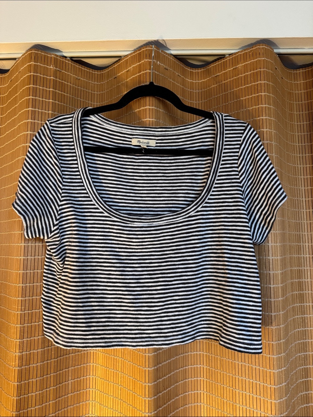 Madewell Black and White Striped Scoop-Neck Crop Tee
